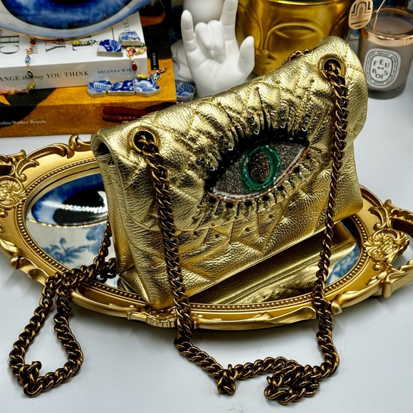 🆕 KURT GEIGER LONDON 🧿NWOT Leather Mini Kensington Rhinestone Eye Crossbody - Picture 5 of 15